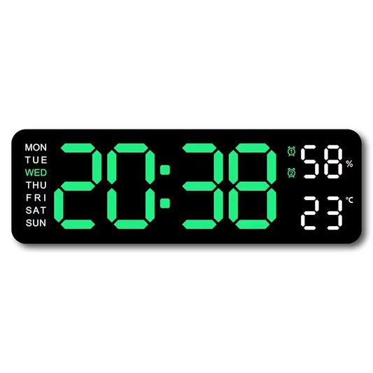 Large LED Digital Wall Clock – With Temperature, Humidity & Week Display